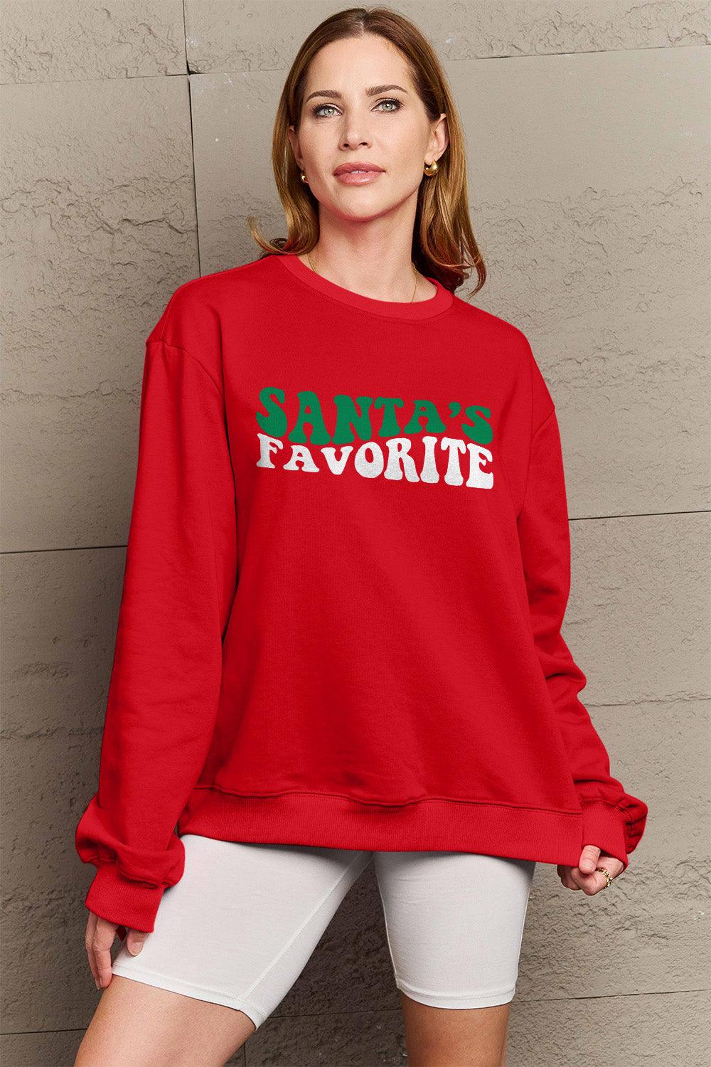 Simply Love Full Size SANTA'S FAVORITE Round Neck Sweatshirt Carauana Store