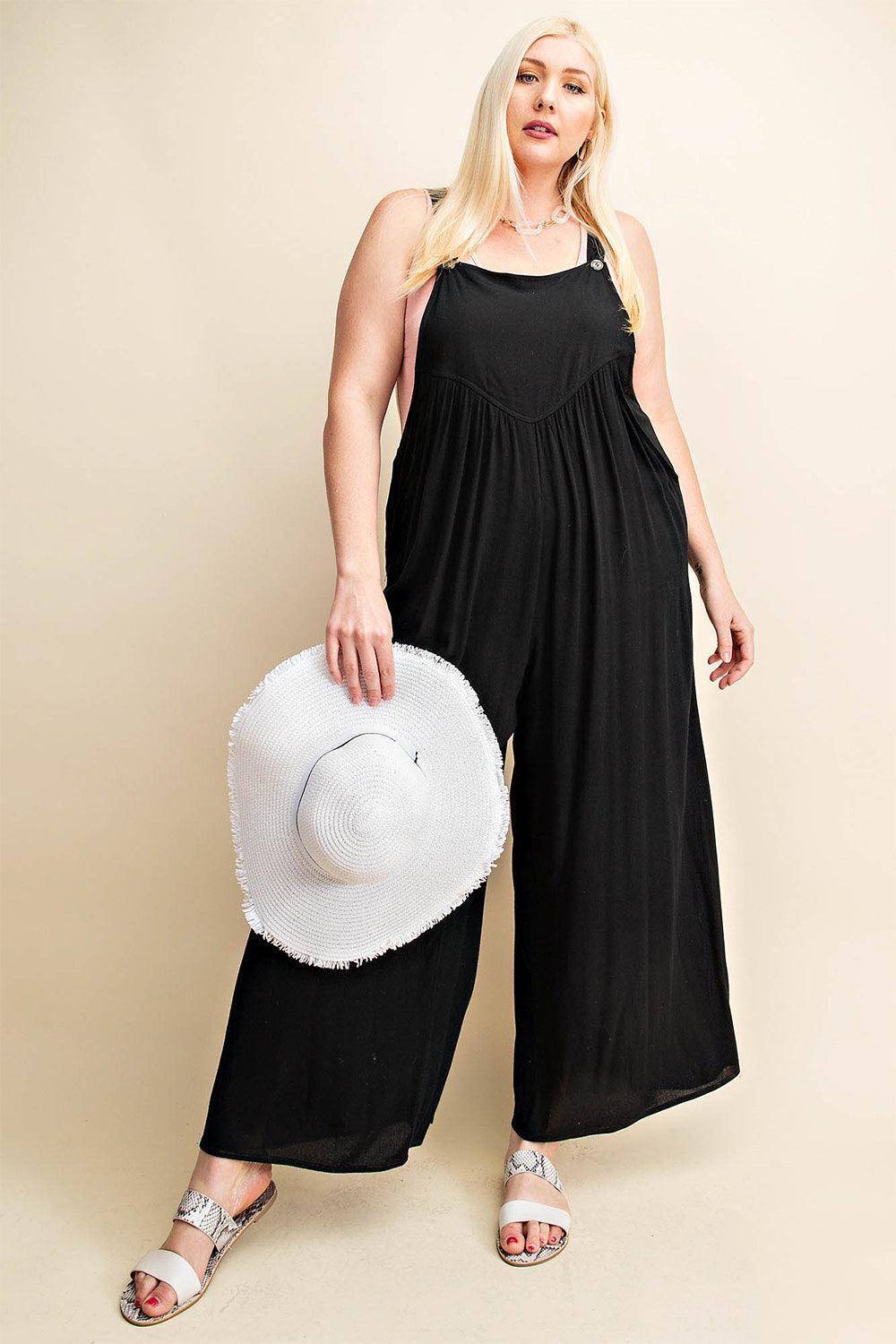 Kori America Full Size Sleeveless Ruched Wide Leg Overalls Carauana Store