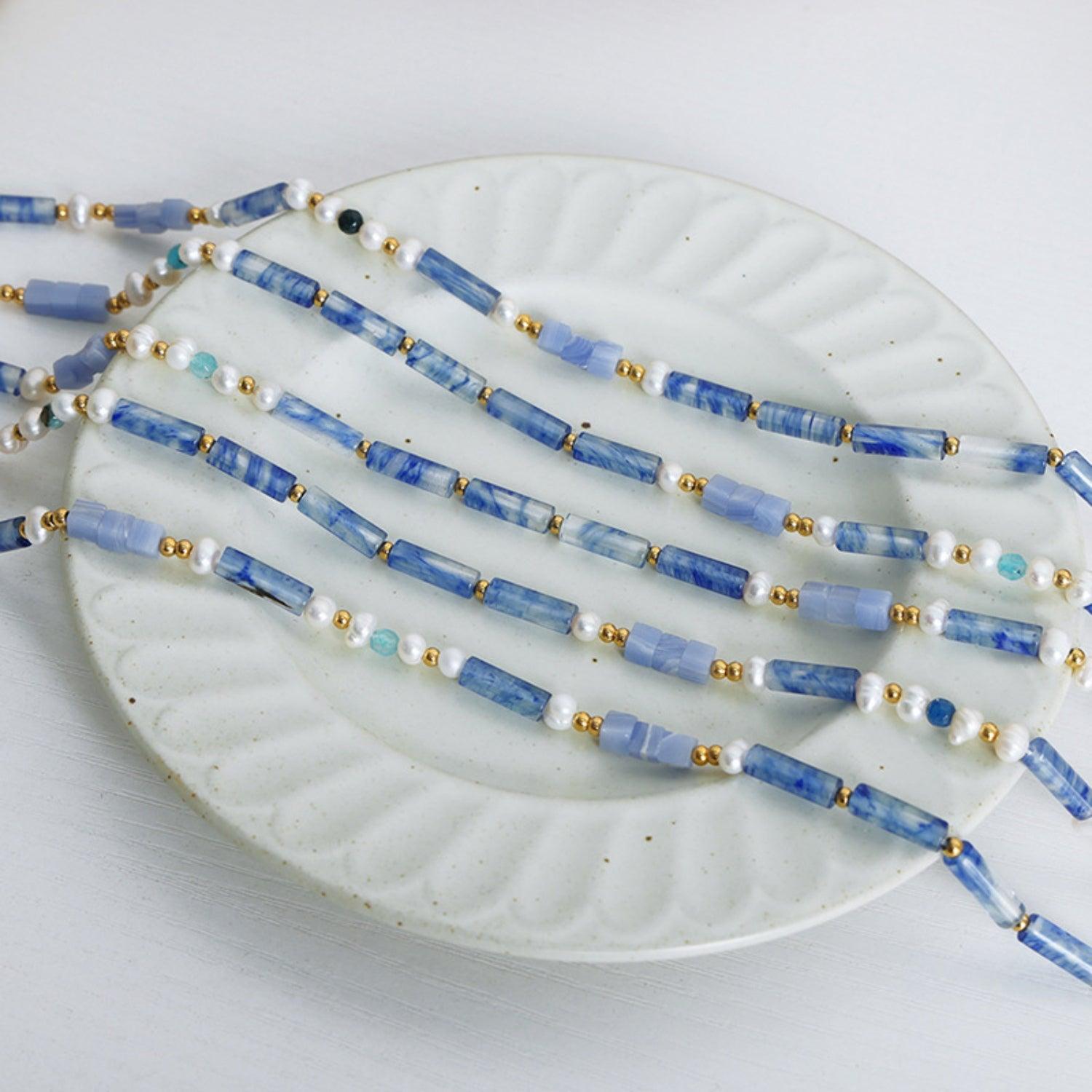 Freshwater Pearl Titanium Steel Geometric Bead Necklace Carauana Store