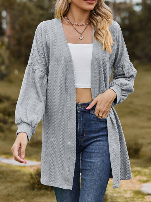Textured Open Front Dropped Shoulder Cardigan Carauana Store