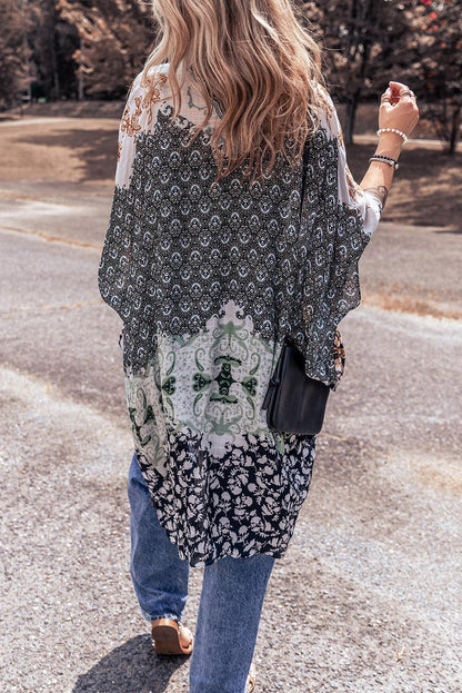 Open Front Printed Half Sleeve Cover Up Carauana Store