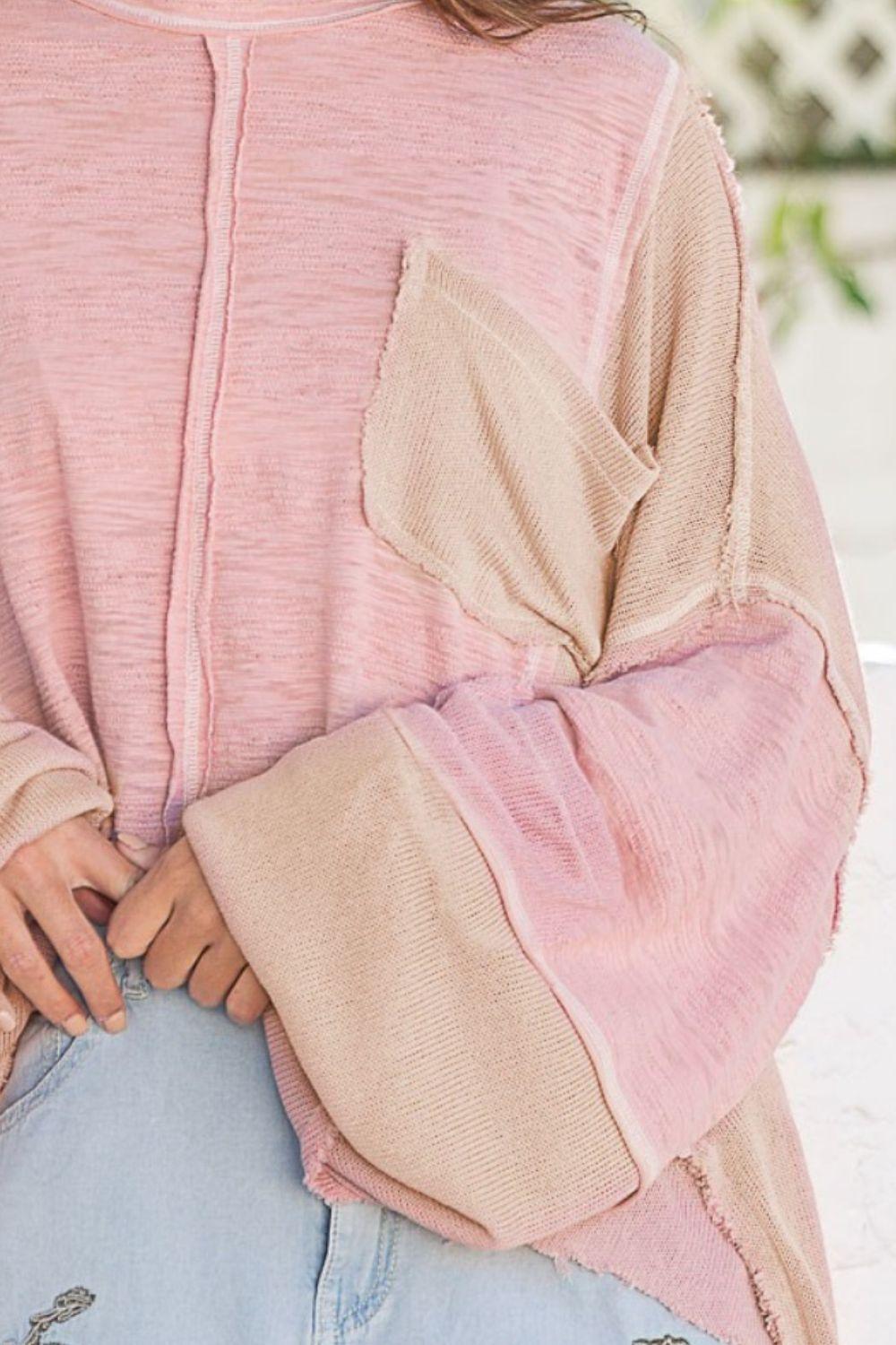 POL Round Neck Contrast Stitching High-Low Top Carauana Store