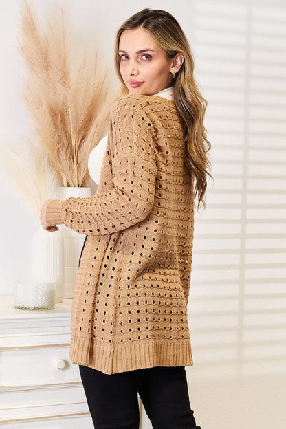 Woven Right Openwork Horizontal Ribbing Open Front Cardigan Carauana Store