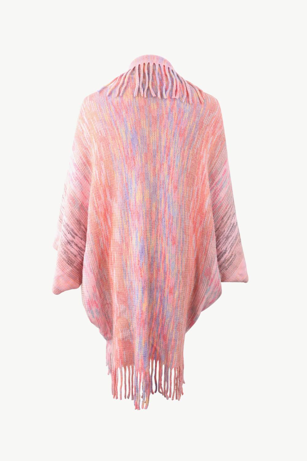 Multicolored Fringe Trim Poncho Carauana Store