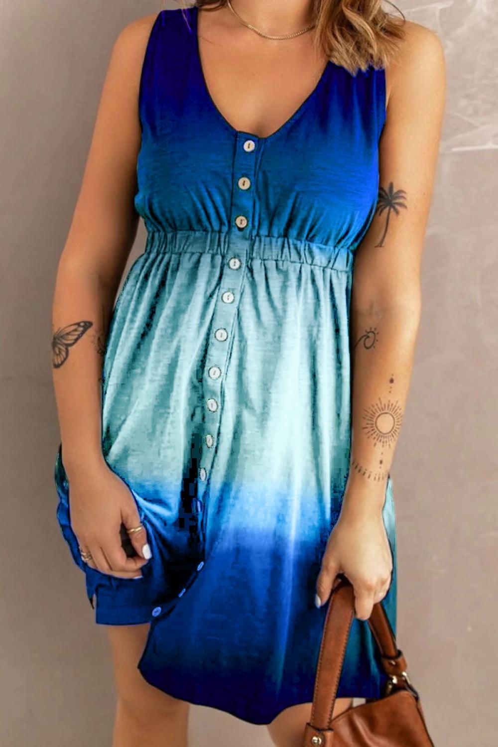 Double Take Scoop Neck Buttoned Sleeveless Magic Dress with Pockets Carauana Store
