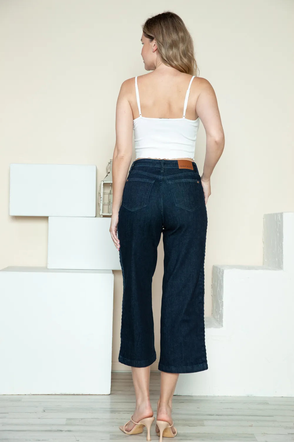 Judy Blue Full Size Side Seam Braid Detail Crop Wide Leg Jeans Carauana Store
