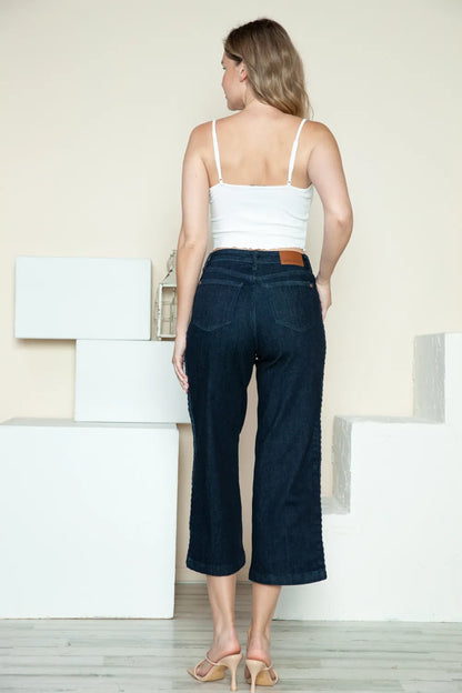 Judy Blue Full Size Side Seam Braid Detail Crop Wide Leg Jeans Carauana Store