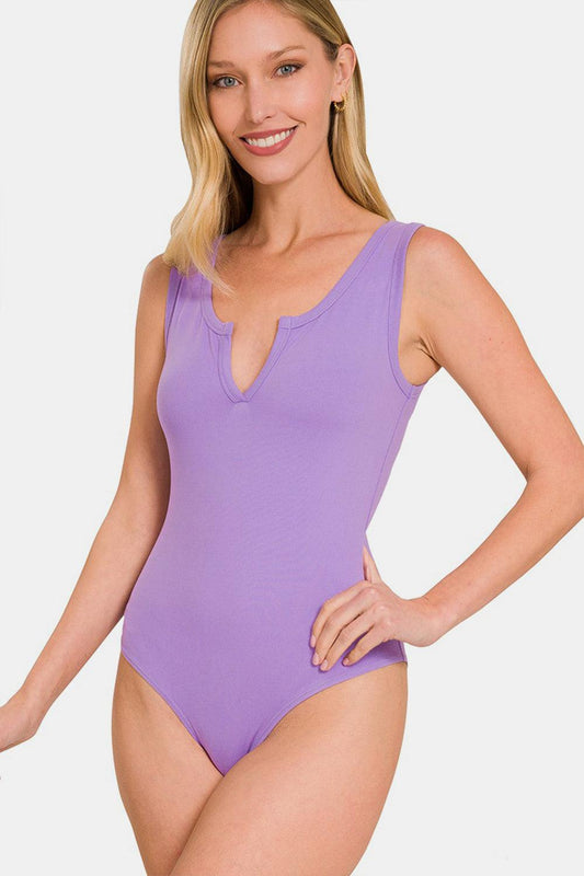 Zenana Microfiber Notched Sleeveless Bodysuit Carauana Store