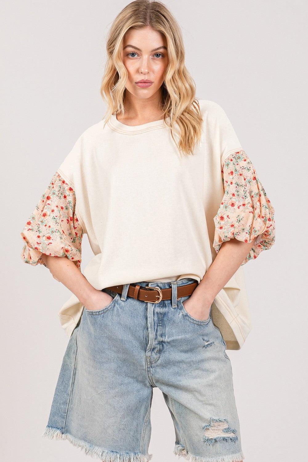 SAGE + FIG Round Neck Bubble Sleeve Oversize Top Carauana Store