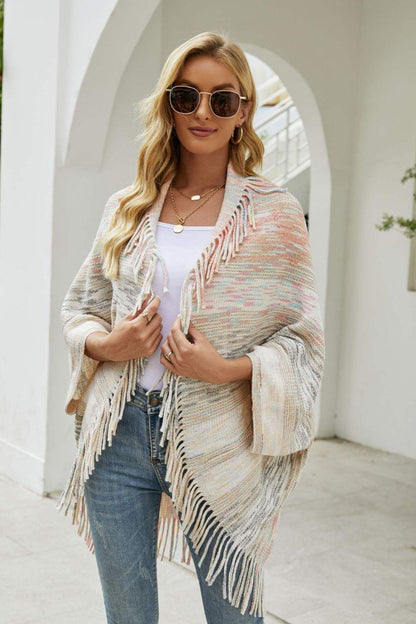 Multicolored Fringe Trim Poncho Carauana Store