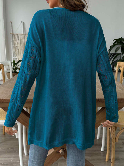Openwork Open Front Long Sleeve Cardigan Carauana Store