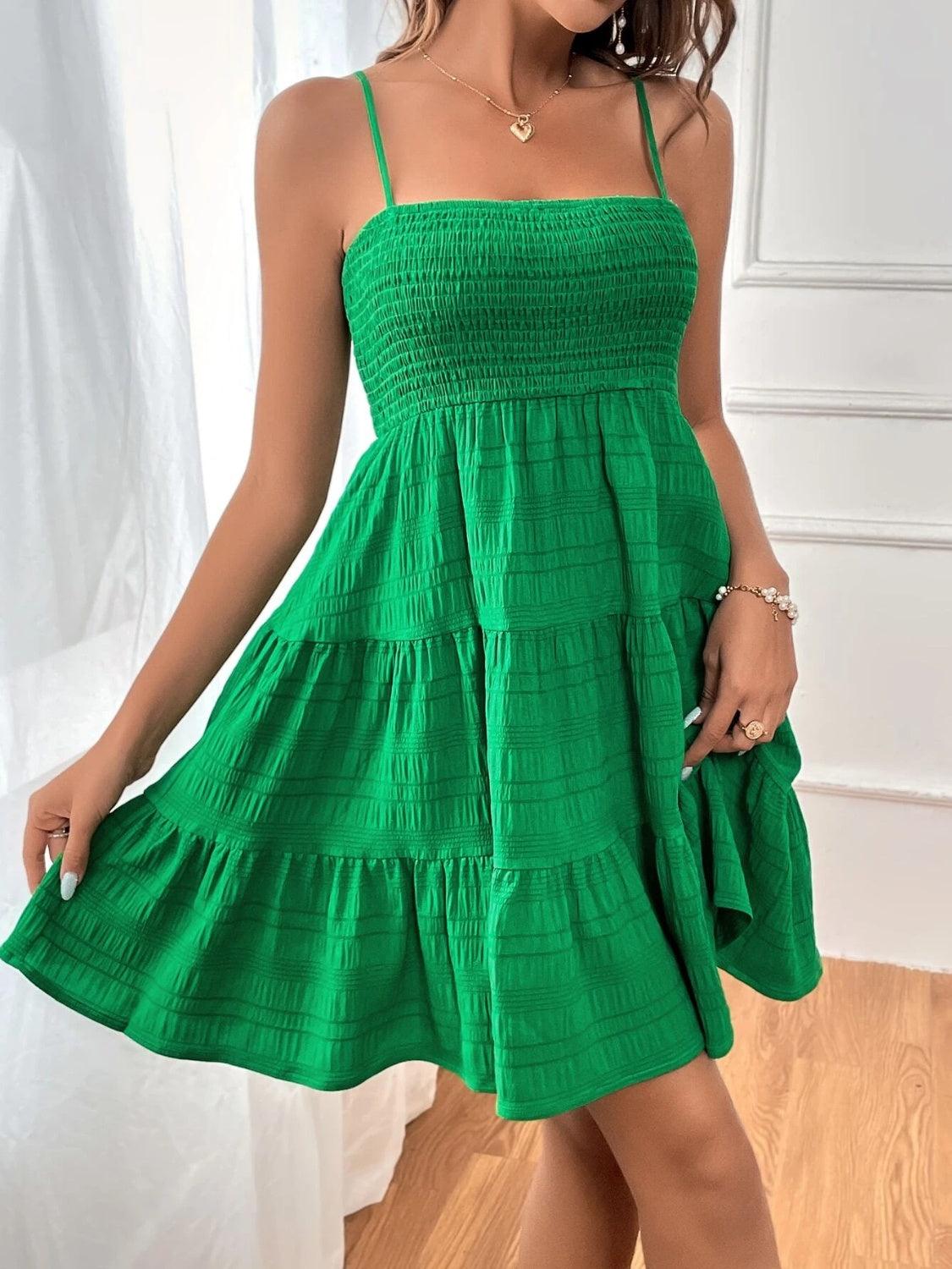 Smocked Tiered Sleeveless Mini Dress Carauana Store