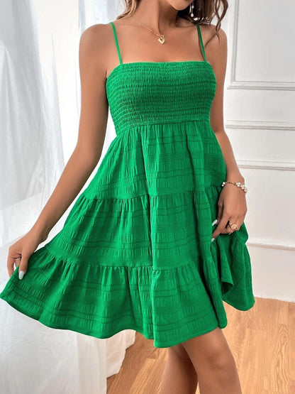 Smocked Tiered Sleeveless Mini Dress Carauana Store
