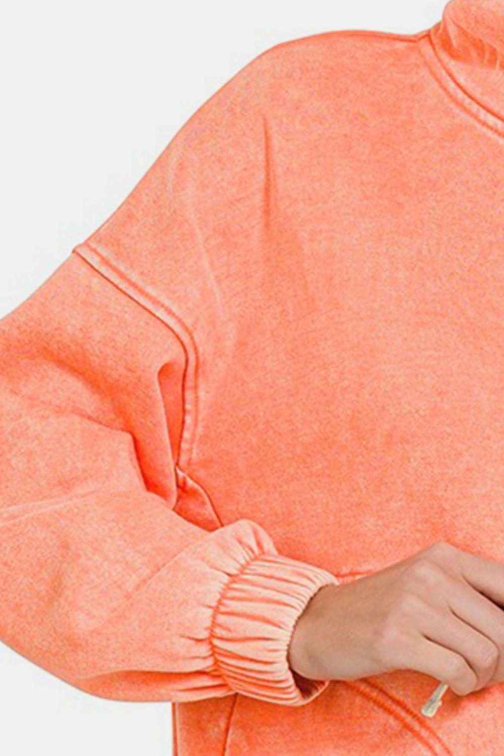 Zenana Drawstring Half Snap Dropped Shoulder Hoodie Carauana Store