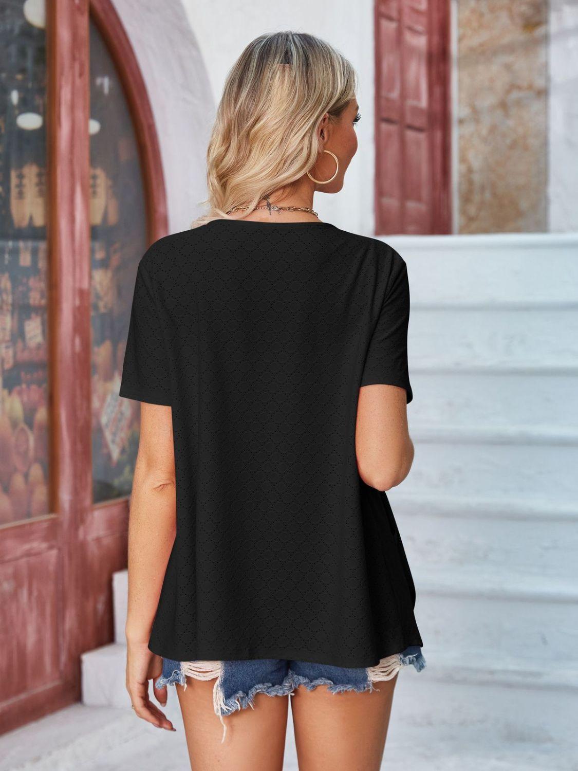 Eyelet Open Front Short Sleeve Cover Up Carauana Store