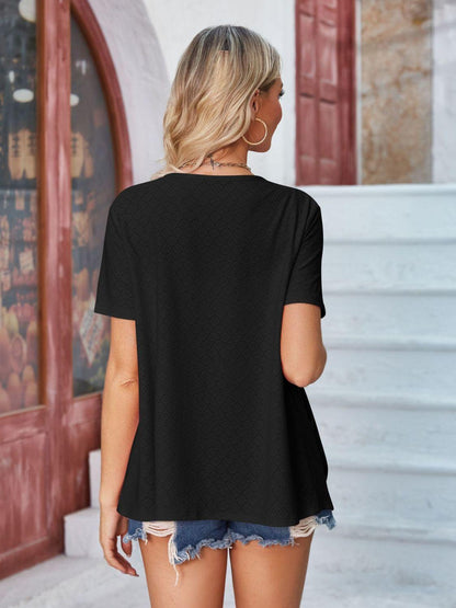 Eyelet Open Front Short Sleeve Cover Up Carauana Store