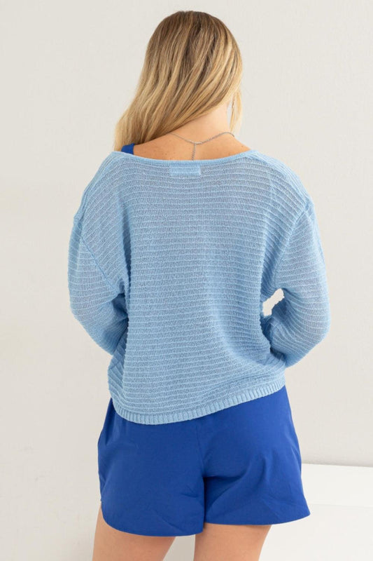 HYFVE V-Neck Stripe Texture Long Sleeve Top Carauana Store