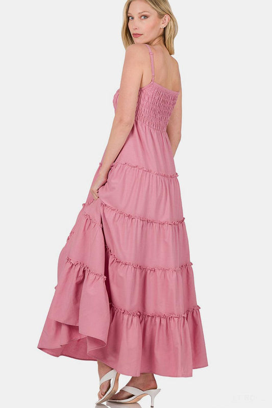Zenana Woven Smocked Tiered Cami Maxi Dress Carauana Store