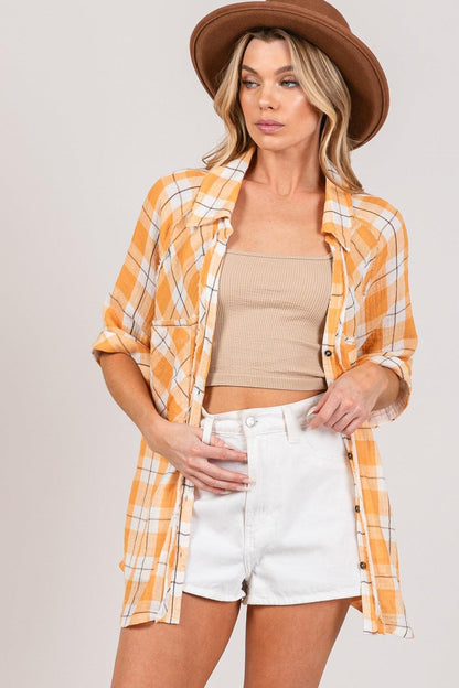 SAGE + FIG Plaid Button Up Side Slit Shirt Carauana Store