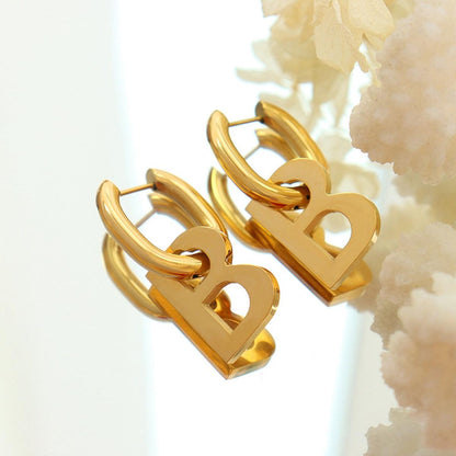 Letter B Titanium Steel Earrings Carauana Store