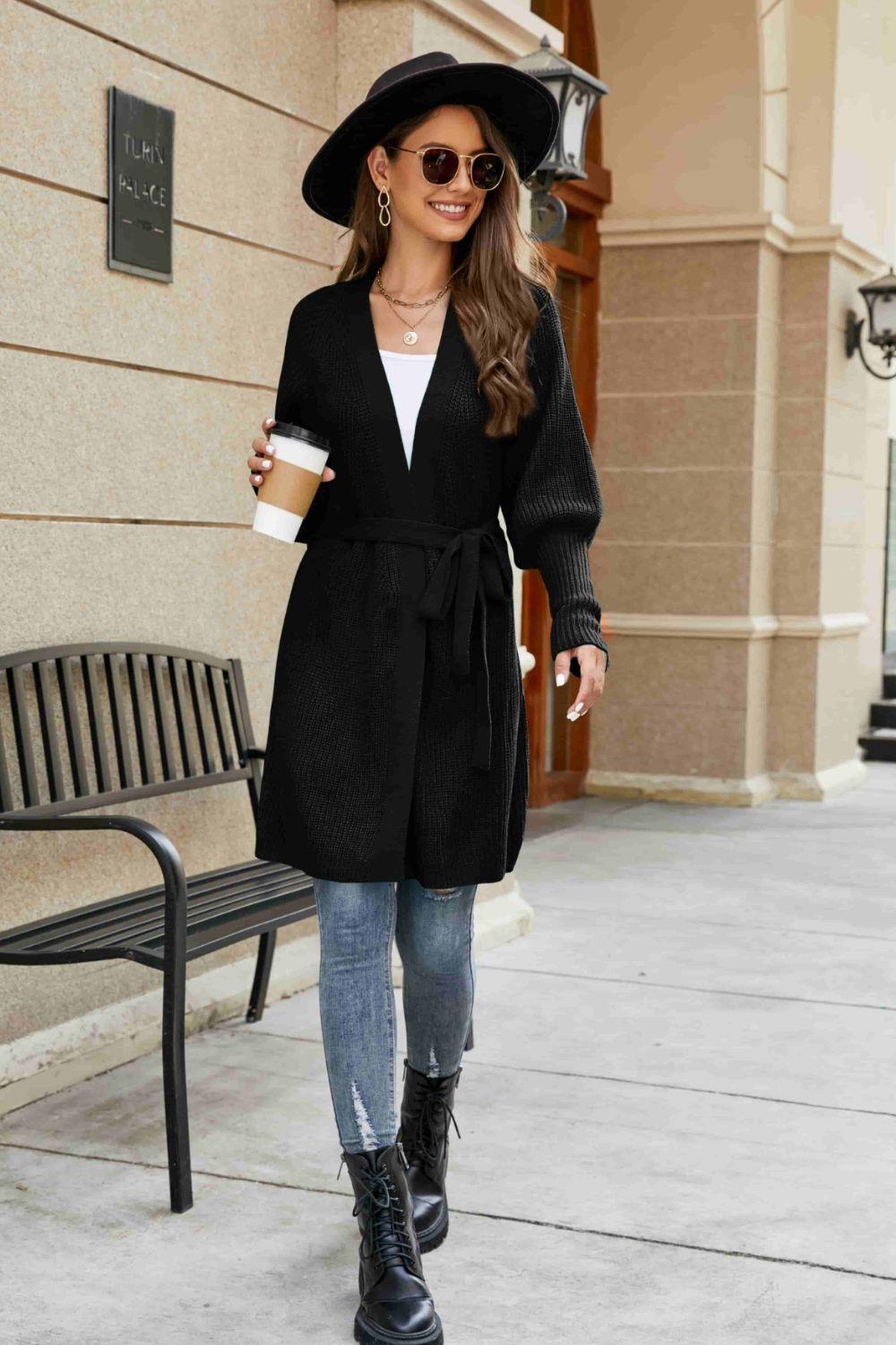 Open Front Lantern Sleeve Cardigan Carauana Store
