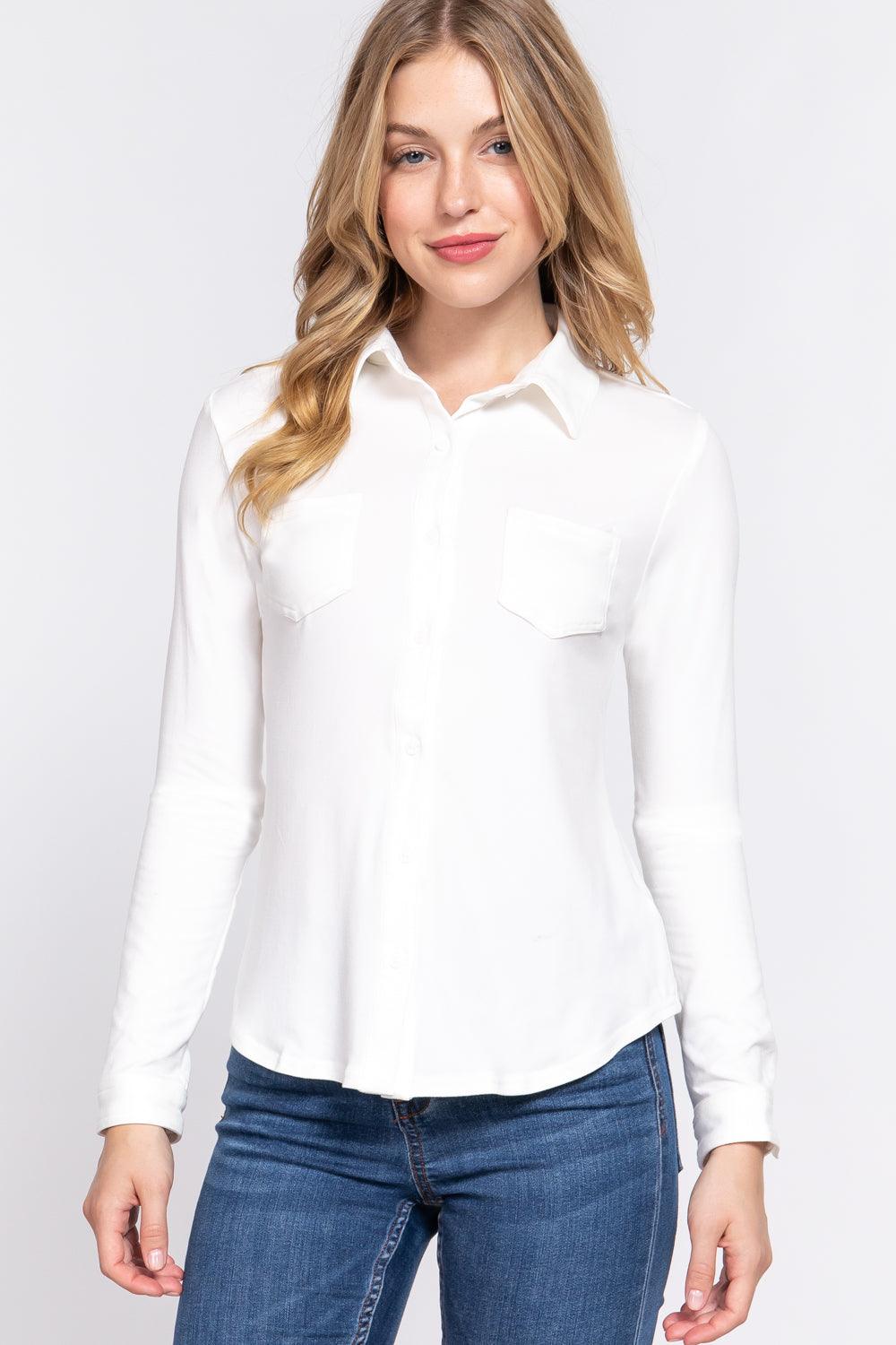ACTIVE BASIC Long Sleeve Front Pocket DTY Brushed Shirt Carauana Store