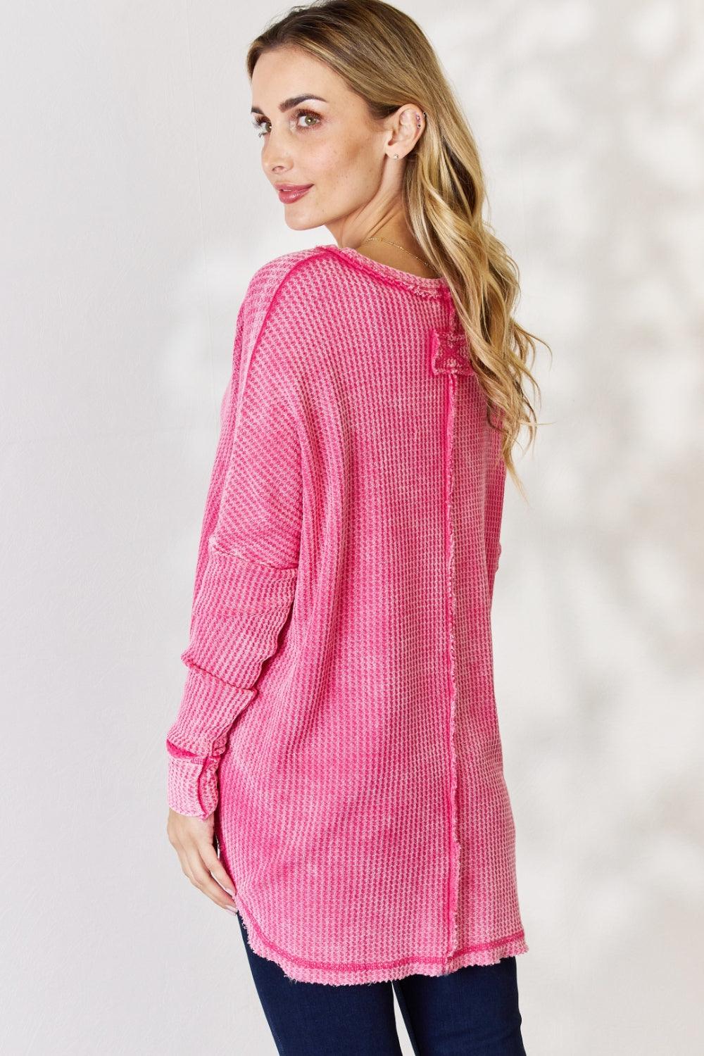 Zenana Oversized Washed Waffle Long Sleeve Top Carauana Store