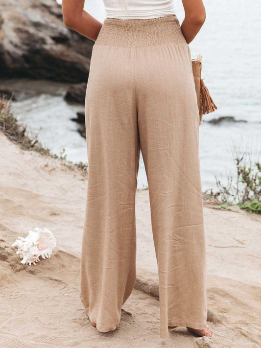 Full Size Smocked Waist Wide Leg Pants Carauana Store