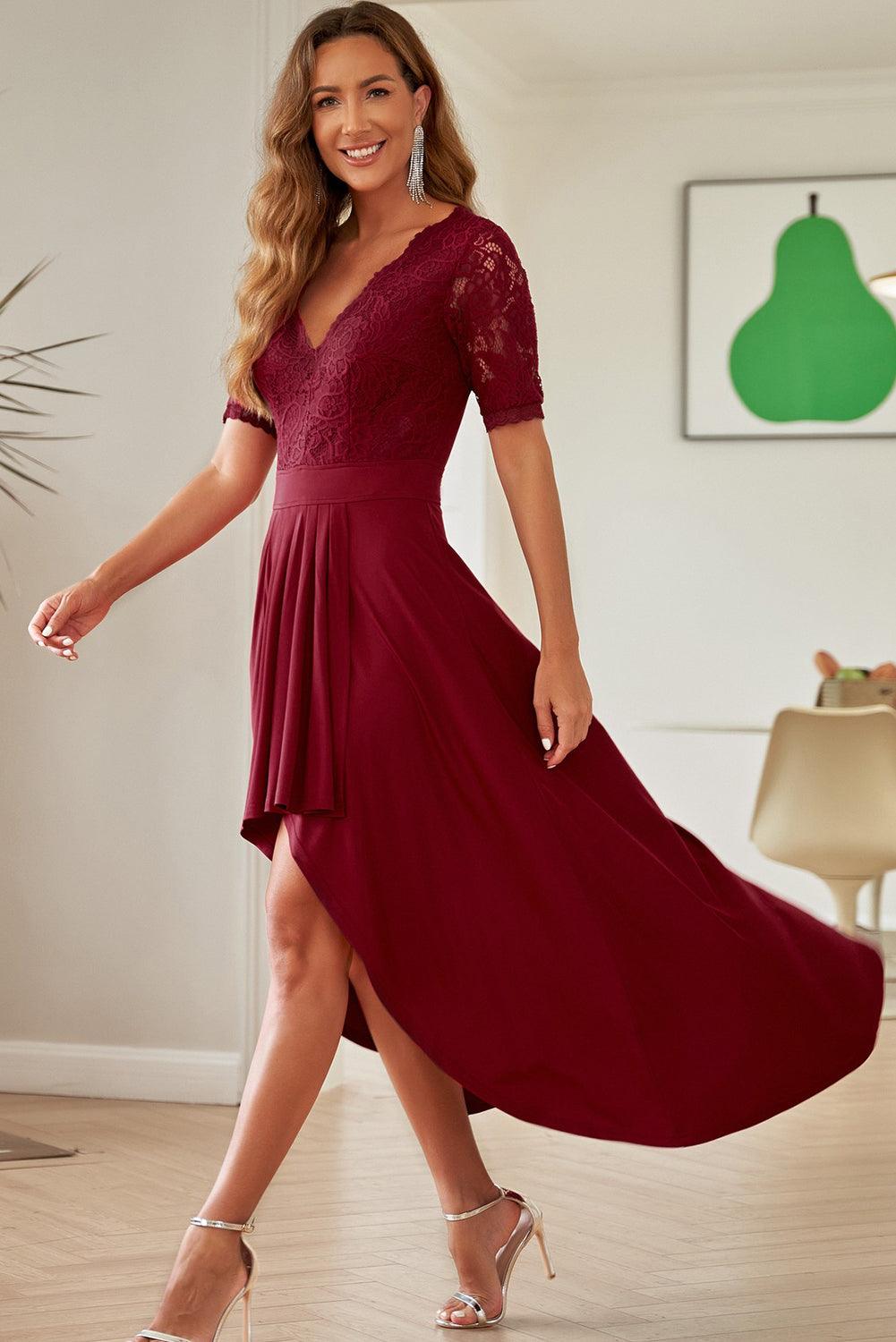 Lace Cutout V-Neck Short Sleeve Dress Carauana Store