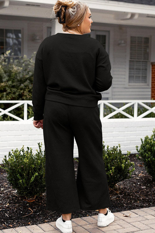 Double Take Full Size Textured Long Sleeve Top and Drawstring Pants Set Carauana Store