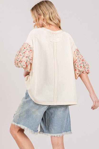 SAGE + FIG Round Neck Bubble Sleeve Oversize Top Carauana Store