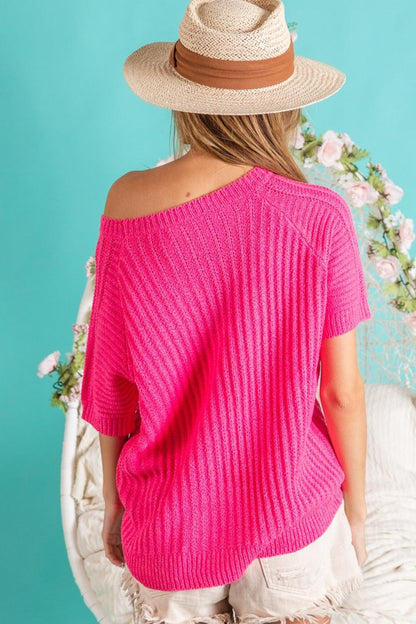 BiBi Texture Round Neck Short Sleeve Knit Top Carauana Store
