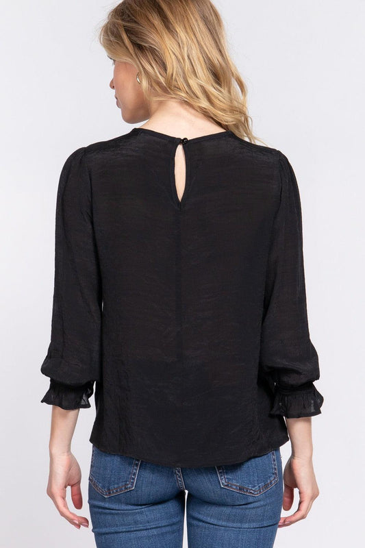 ACTIVE BASIC Crochet Lace Panel Flounce Sleeve Blouse Carauana Store