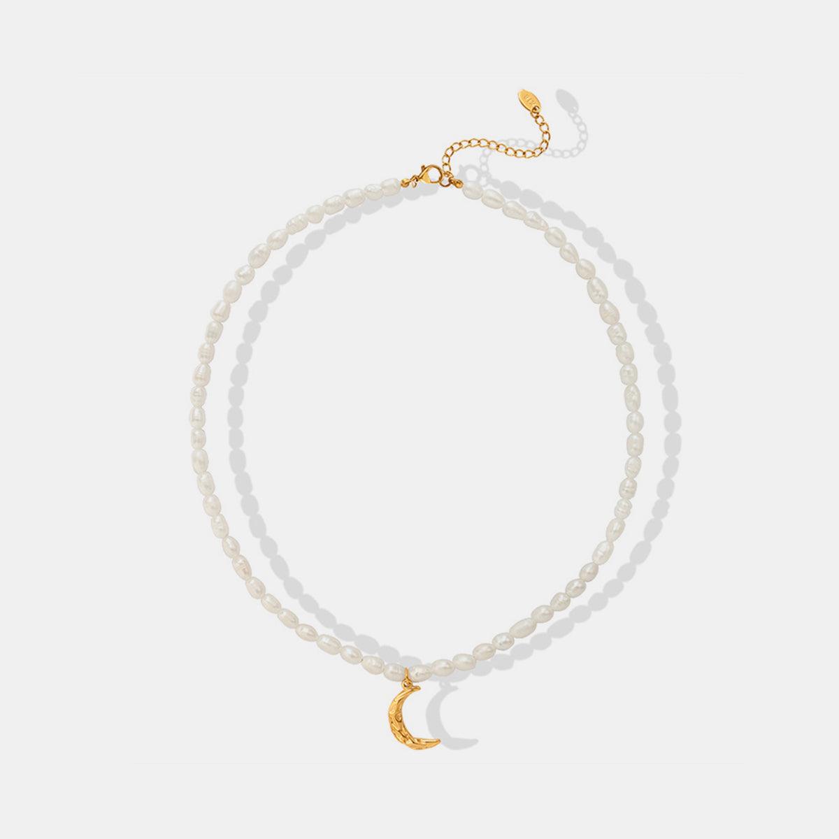 Pearl Titanium Steel Moon Shape Pendant Necklace Carauana Store