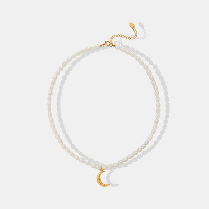Pearl Titanium Steel Moon Shape Pendant Necklace Carauana Store