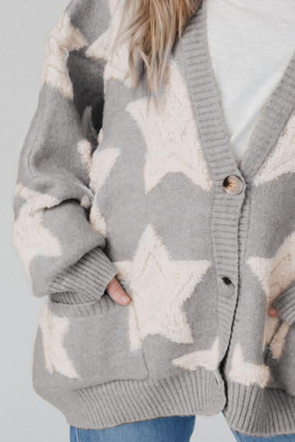 Star Button Up Long Sleeve Cardigan Carauana Store