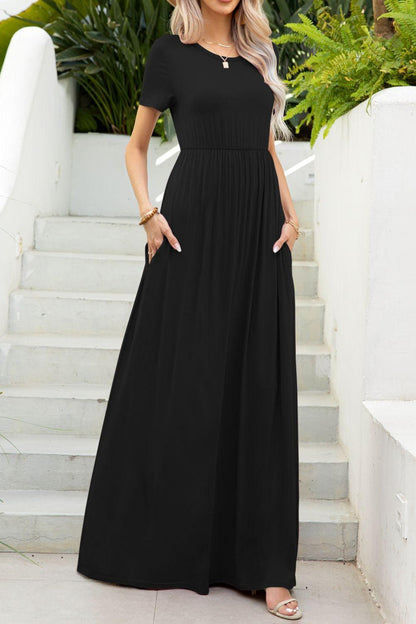 Round Neck Maxi Tee Dress with Pockets Carauana Store