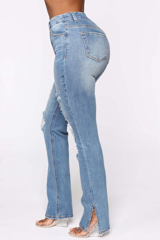 Distressed Slit Jeans Carauana Store