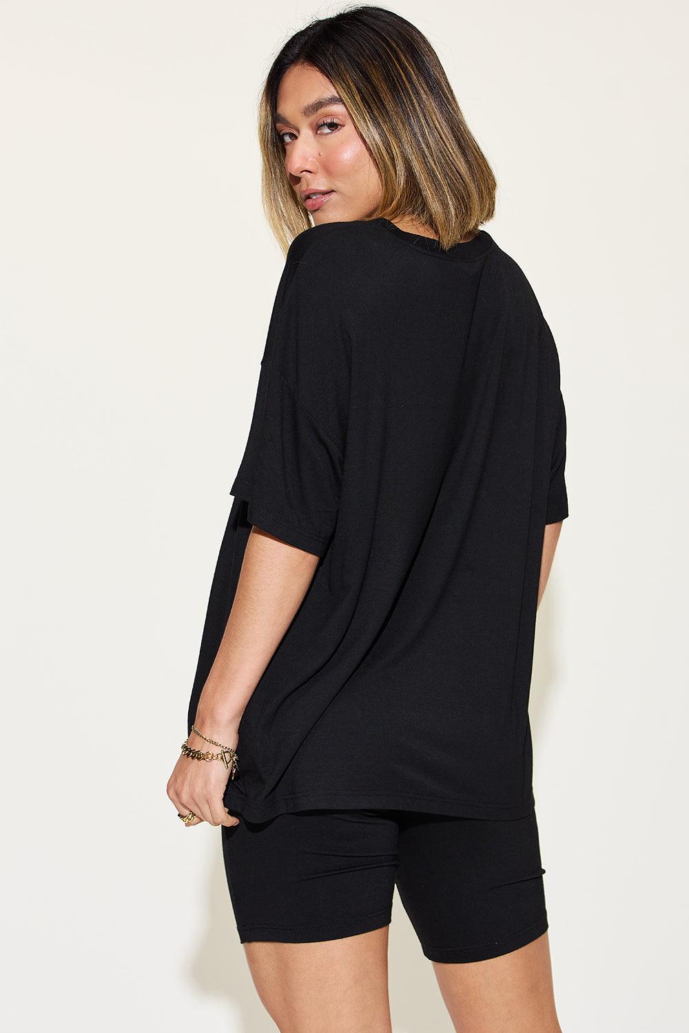 Basic Bae Full Size V-Neck Drop Shoulder Short Sleeve T-Shirt and Shorts Set Carauana Store