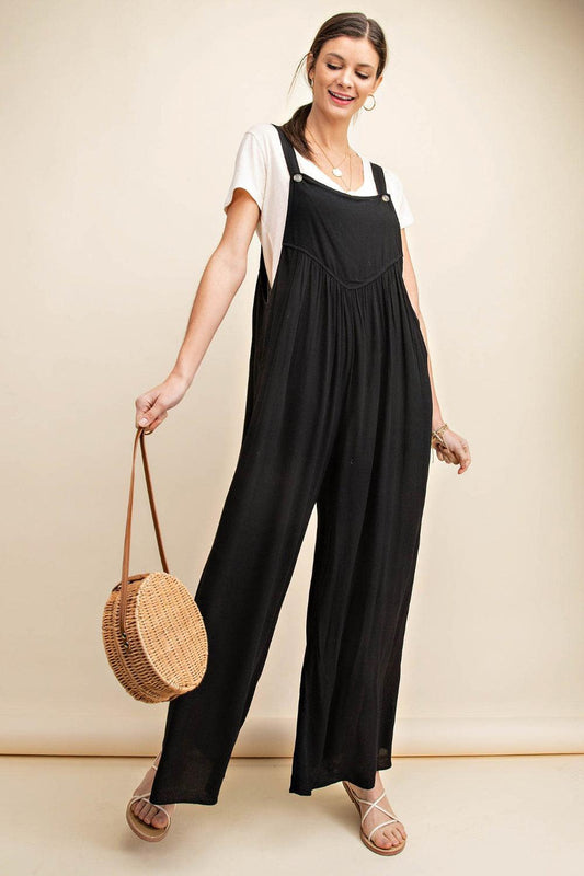 Kori America Full Size Sleeveless Ruched Wide Leg Overalls Carauana Store