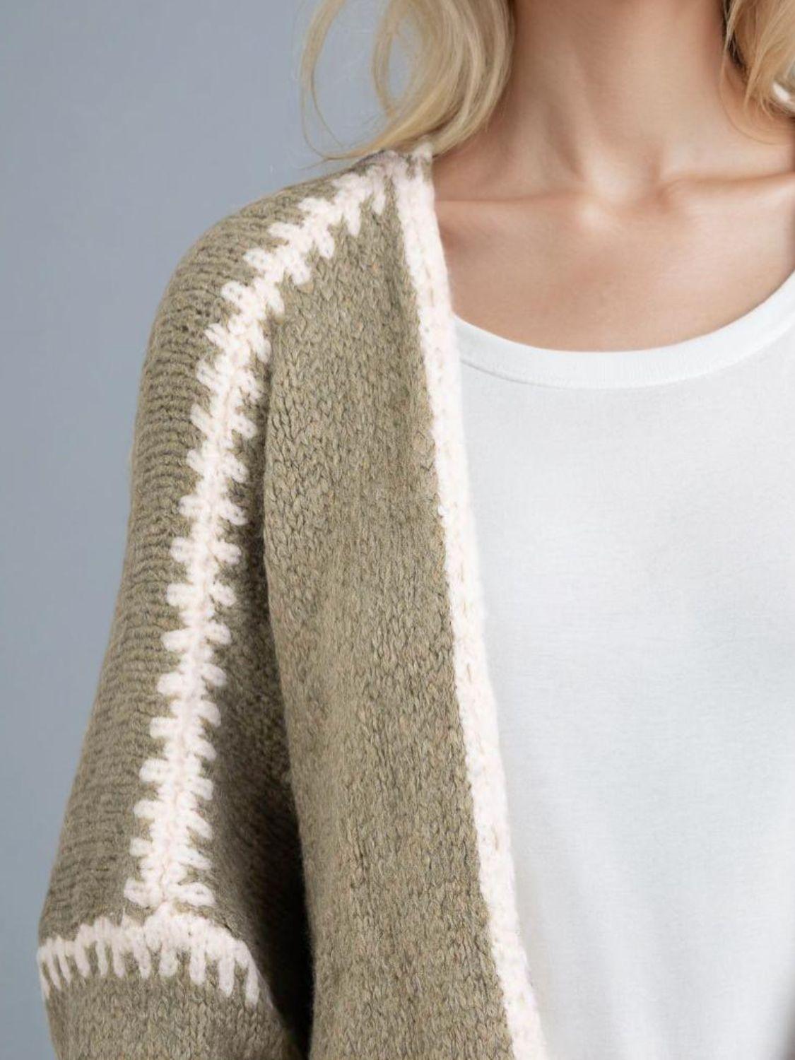Double Take Contrast Open Front Dropped Shoulder Cardigan Carauana Store