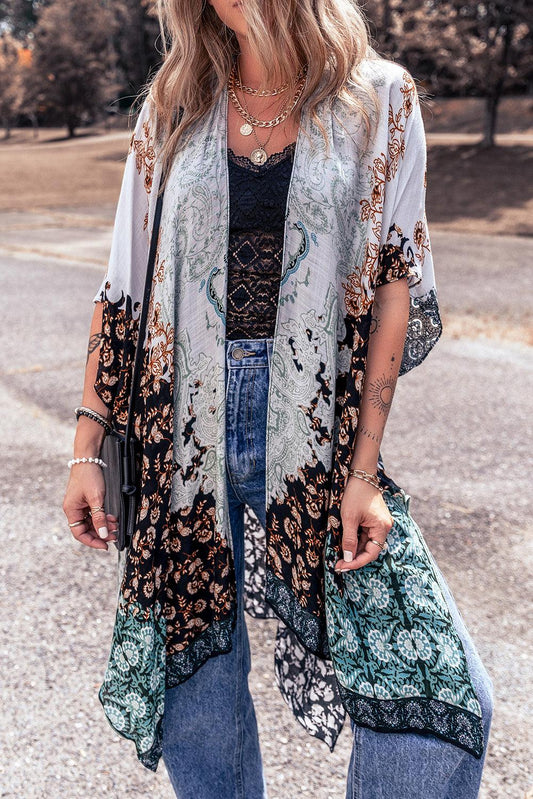 Open Front Printed Half Sleeve Cover Up Carauana Store