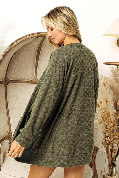 BiBi Checkered Long Sleeve Open Front Cardigan Carauana Store