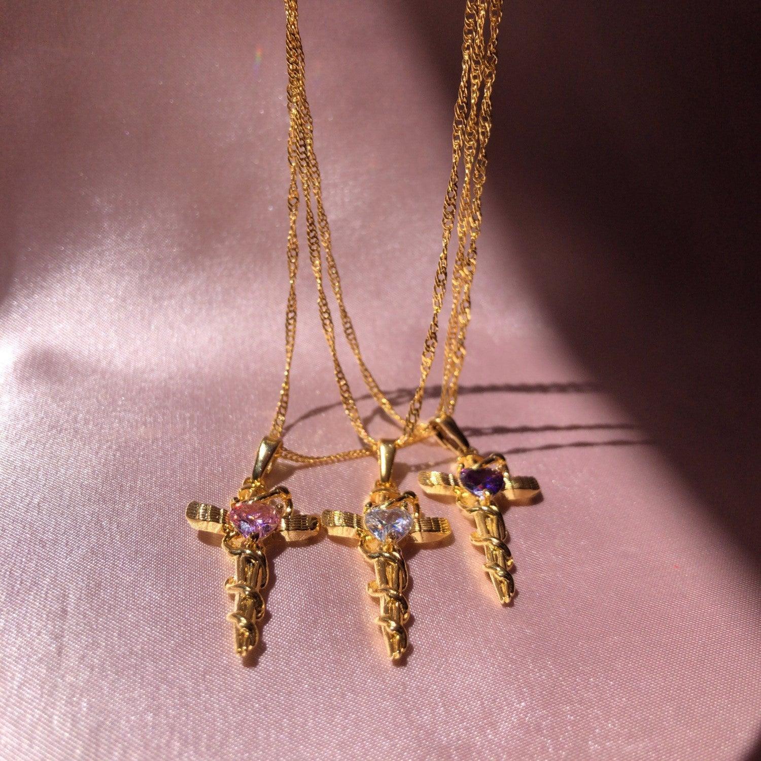 Copper Zircon Cross Pendant Necklace Carauana Store