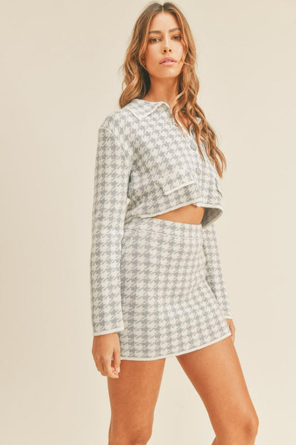 MABLE Houndstooth Cropped Knit Cardigan and Mini Skirt Set Carauana Store