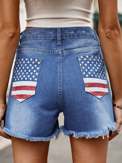 Raw Hem Denim Shorts with Pockets Carauana Store