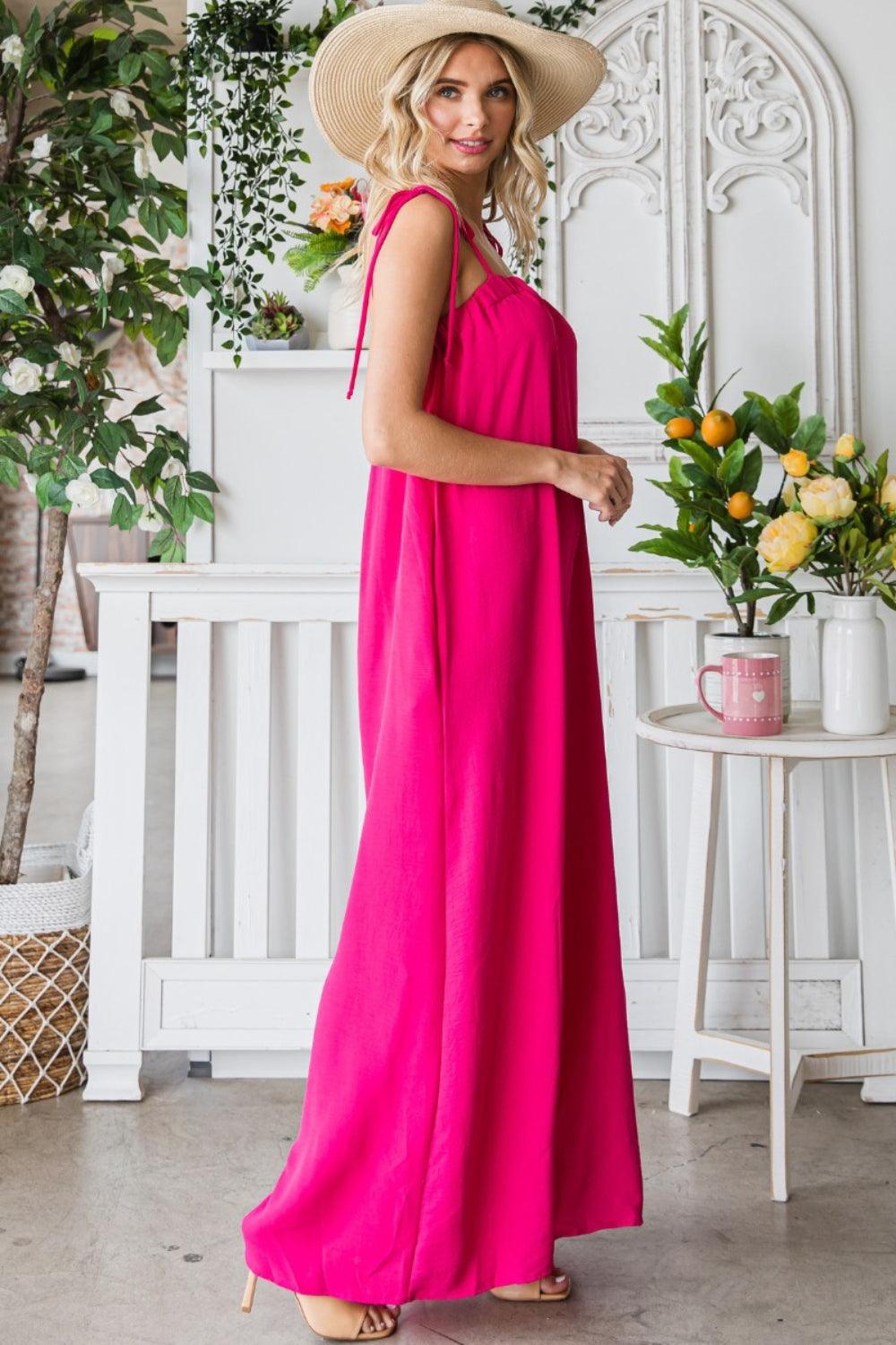 Veveret Pocketed Spaghetti Strap Wide Leg Jumpsuit Carauana Store