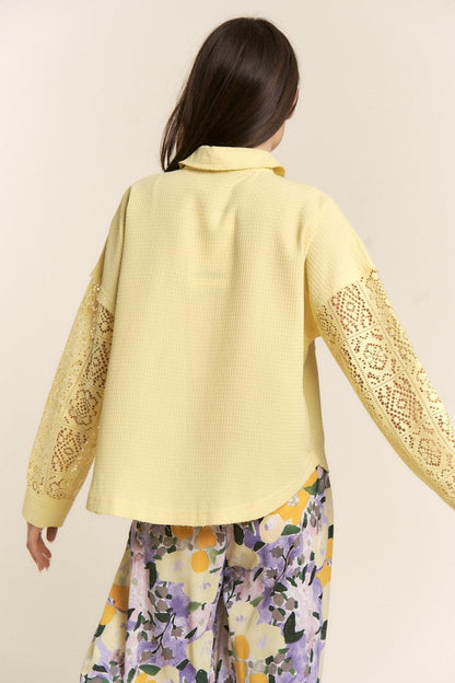 J.NNA Button Down Lace Long Sleeve Waffle Shirt Carauana Store