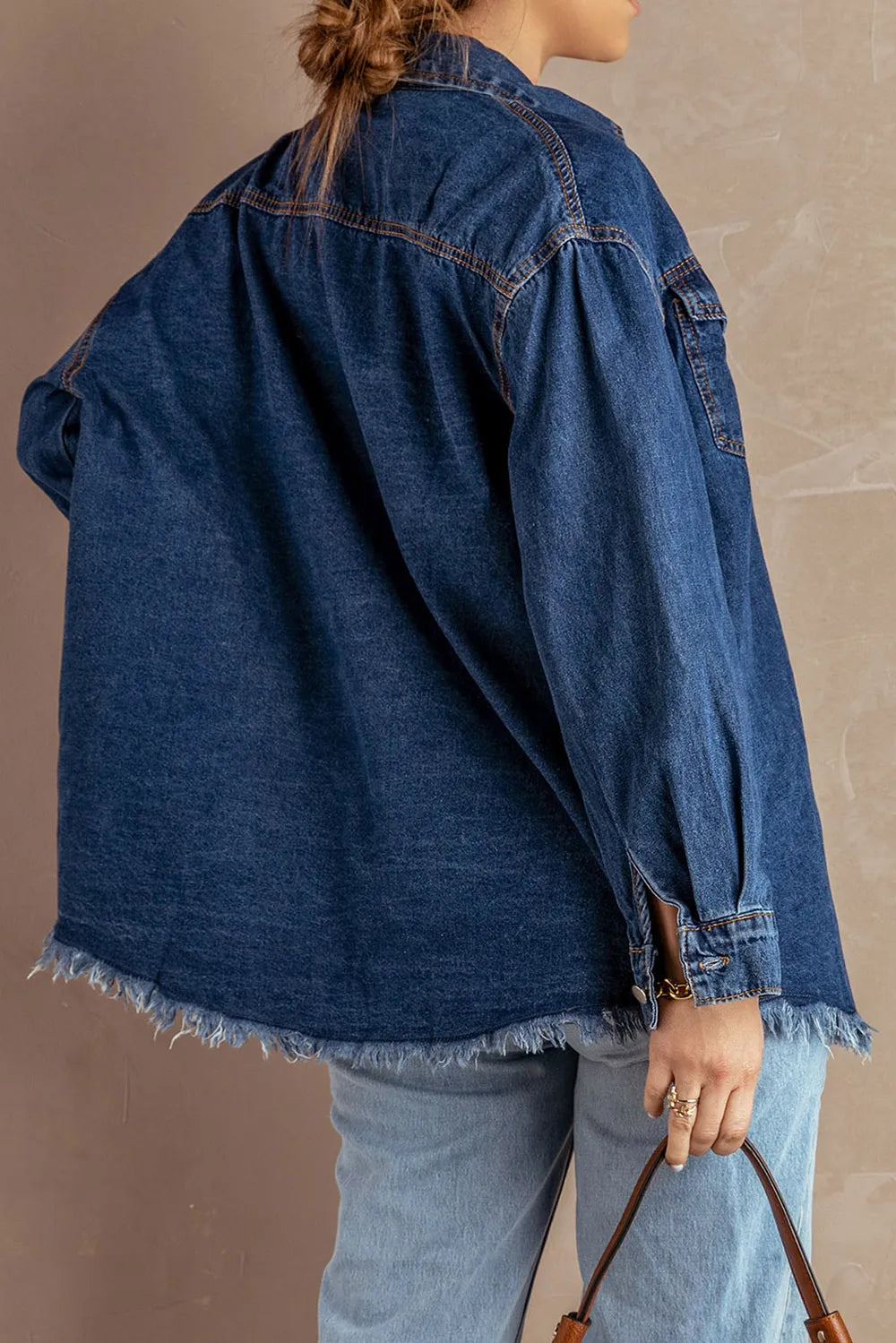 Button Up Pocketed Raw Hem Denim Jacket Carauana Store