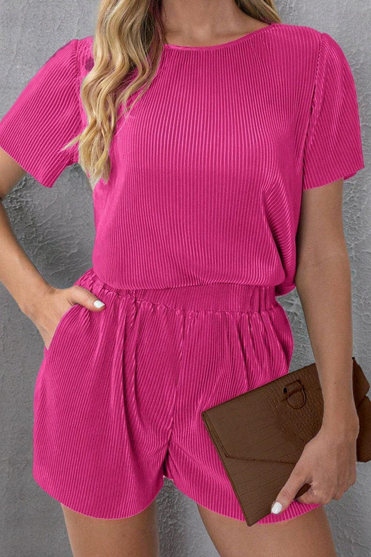 Round Neck Short Sleeve Top and Shorts Set Carauana Store